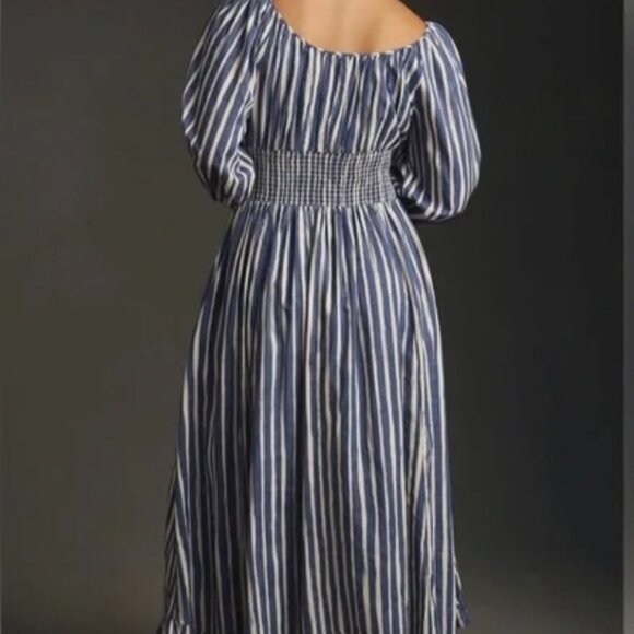 Anthropologie Long-Sleeve Sweetheart Midi Dress Style in Blue Motif, size XL - Picture 3 of 8